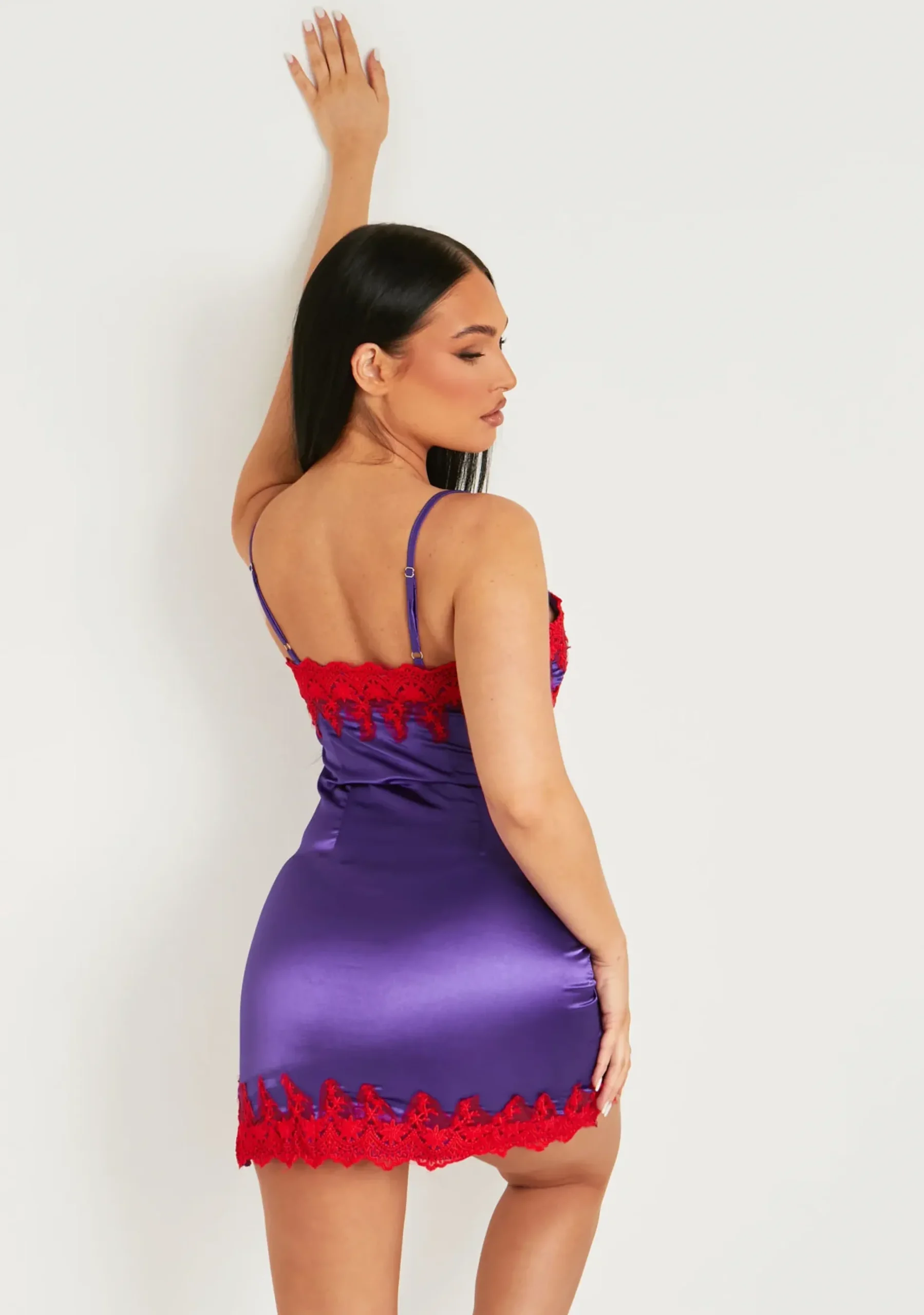 Outlet Dionne Purple Lace Detail Satin Dress With Slit Women Dresses