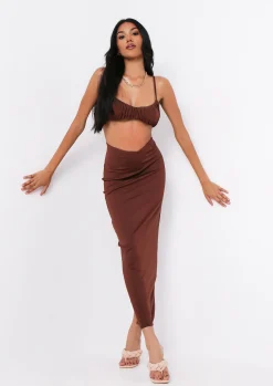 Dulcie Chocolate High Waisted Co-Ord Maxi Skirt^Missy Empire Online