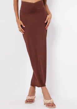 Dulcie Chocolate High Waisted Co-Ord Maxi Skirt^Missy Empire Online