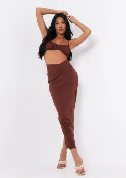 Dulcie Chocolate High Waisted Co-Ord Maxi Skirt^Missy Empire Online