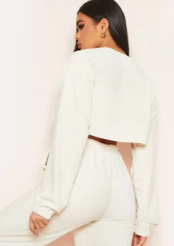 Discount Ebba Cream Cropped Velour Sweater Women Tracksuits