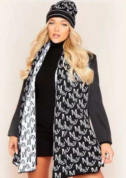 Hot Eleanor Black Print Oversized Long Knitted Scarf Women Scarves