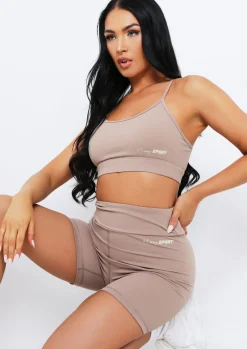 Sale Eleanor Mocha Missy Sport Strappy Crop Gym Top Women Activewear