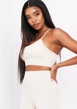 Clearance Eleanor Sand Missy Sport Strappy Crop Gym Top Women Activewear