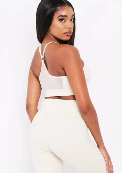 Clearance Eleanor Sand Missy Sport Strappy Crop Gym Top Women Activewear