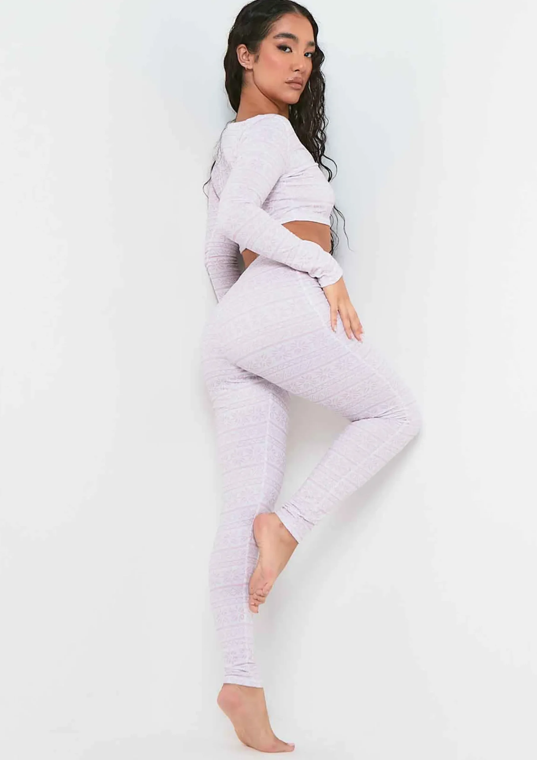 Flash Sale Elena Pink Christmas Print Legging Pyjama Set Women Nightwear