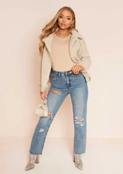 Elena Beige Basic Jersey Crew Neck Bodysuit^Missy Empire Clearance
