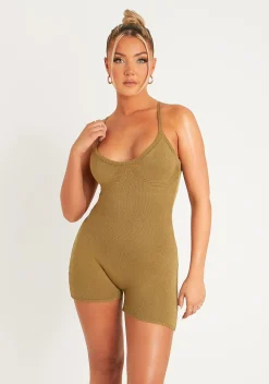 Discount Eliana Olive Thick Knitted Unitard Women Jumpsuits & Playsuits