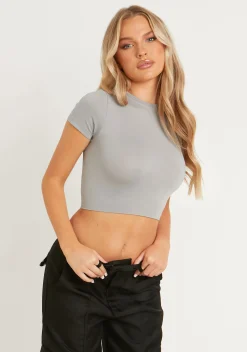 Elle Grey Seamless Capped Sleeve Crop Top^Missy Empire Online