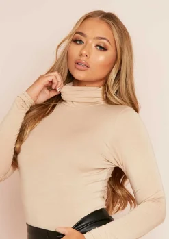 Elli Beige Basic Jersey Roll Neck Bodysuit^Missy Empire Best