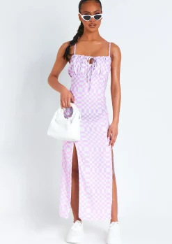 Outlet Ellissa Lilac Checkerboard Print Maxi Dress Women Dresses