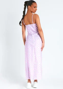 Outlet Ellissa Lilac Checkerboard Print Maxi Dress Women Dresses