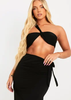Eloise Black Asymmetric Crop Top Bralet^Missy Empire Shop