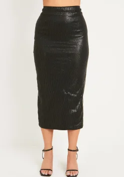Elora Black Sequin High Waisted Midaxi Skirt^Missy Empire Hot