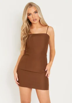 Outlet Emerson Chocolate Longline Strappy Mini Dress Women Dresses