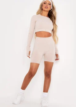 Fashion Emily Mocha Missy Sport Seamless Long Sleeve Crop Gym Top Women Seamless & Shapewear
