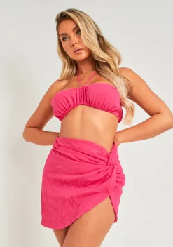 Emily Pink Textured Knot Detail Mini Skirt^Missy Empire Hot