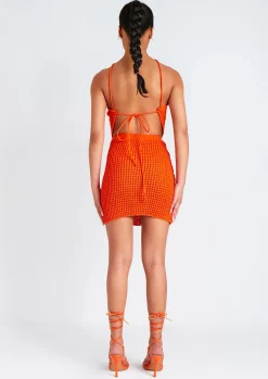 Emma Orange Tie Back Knitted Pointed Hem Crop Top^Missy Empire Sale