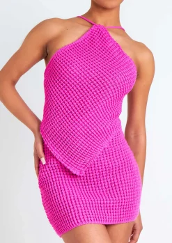 Emma Pink Tie Back Knitted Pointed Hem Crop Top^Missy Empire Sale