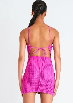 Emma Pink Tie Back Knitted Pointed Hem Crop Top^Missy Empire Sale