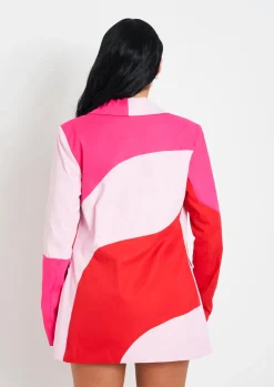 Emory Pink And Red Colour Block Blazer^Missy Empire New