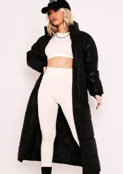 Erin Black Longline Puffer Coat^Missy Empire Cheap