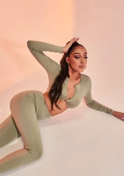 Esme Green Plunge Knot Crop Top^Missy Empire Store