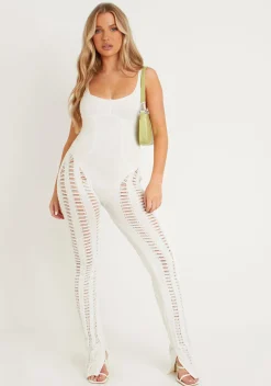 Flash Sale Eva Cream Laddered Knitted Seam Jumpsuit Women Jumpsuits & Playsuits