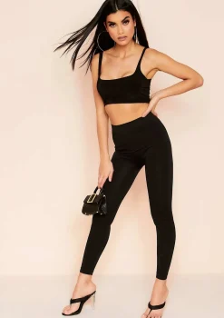 Evelyn Black Slinky Square Neck Extreme Crop Top^Missy Empire Store