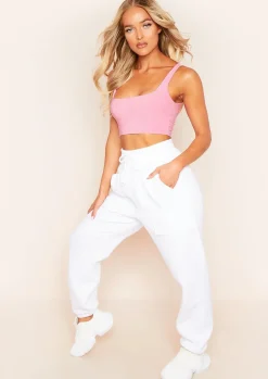 Evelyn Pink Slinky Square Neck Extreme Crop Top^Missy Empire Store