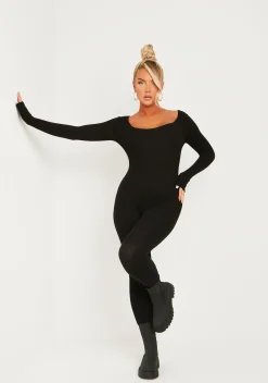 Discount Evie Black Knitted Long Sleeve Ribbed Jumpsuit Women Jumpsuits & Playsuits
