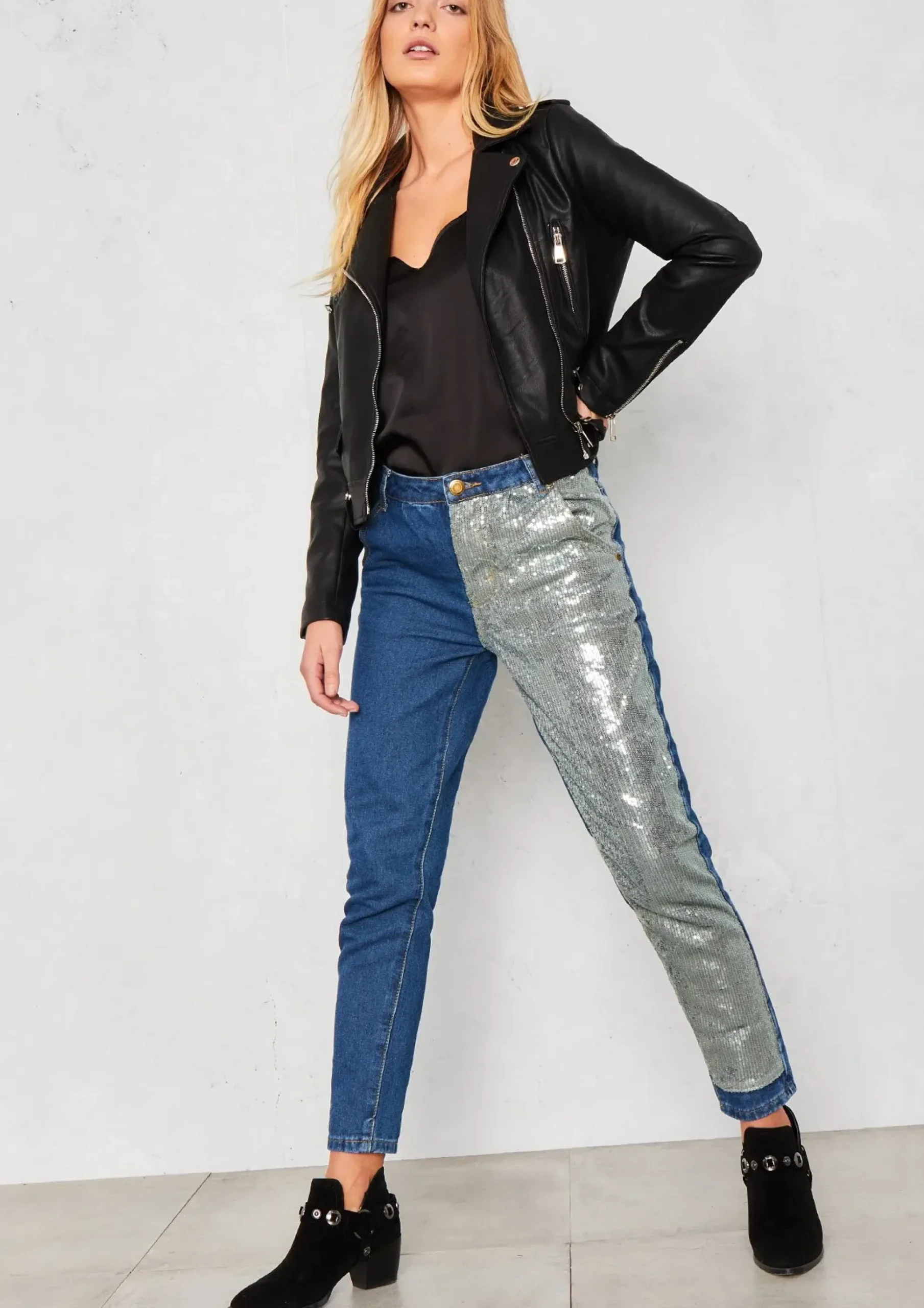 Evy Blue Denim Sequin Leg Jeans^Missy Empire Best