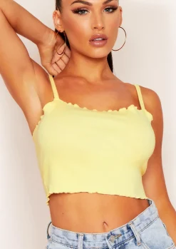 Faye Lemon Yellow Frill Hem Ribbed Crop Top^Missy Empire Outlet