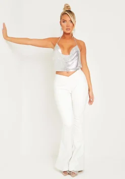 Cheap Felicity Cream Pu Flared Trousers Women Trousers