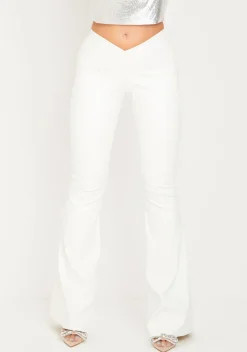 Cheap Felicity Cream Pu Flared Trousers Women Trousers