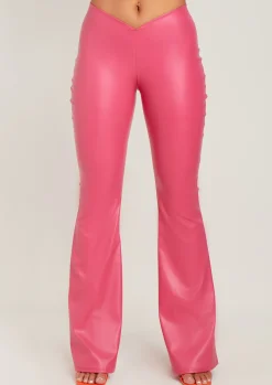 Store Felicity Pink Pu Flared Trousers Women Trousers