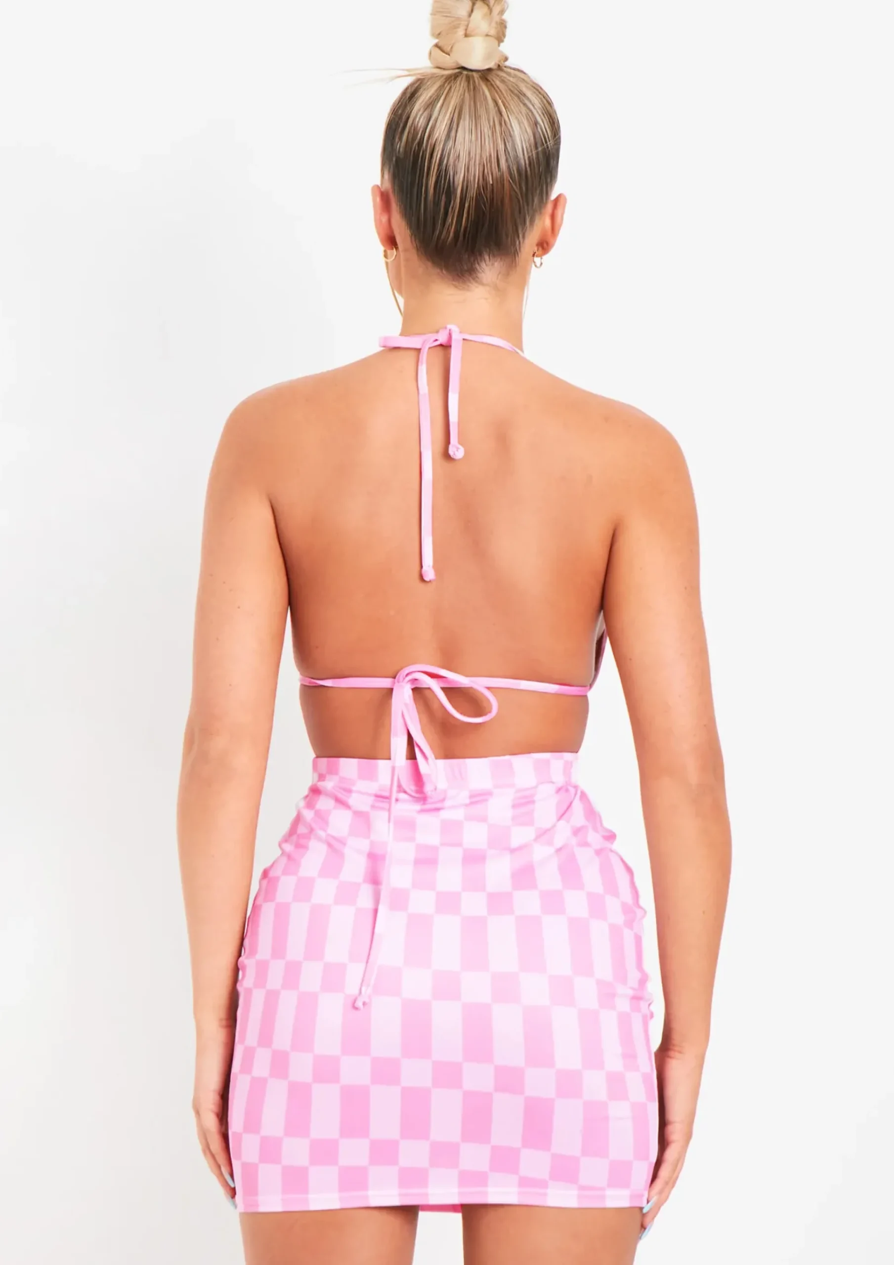 Felicity Pink Checkerboard Print Bikini Top^Missy Empire Flash Sale
