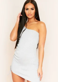 Fashion Felixa Grey One Shoulder Ruched Mini Dress Women Dresses
