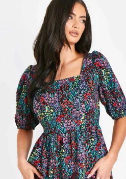 Cheap Fiona Black Floral Multi Printed Midi Dress Women Dresses