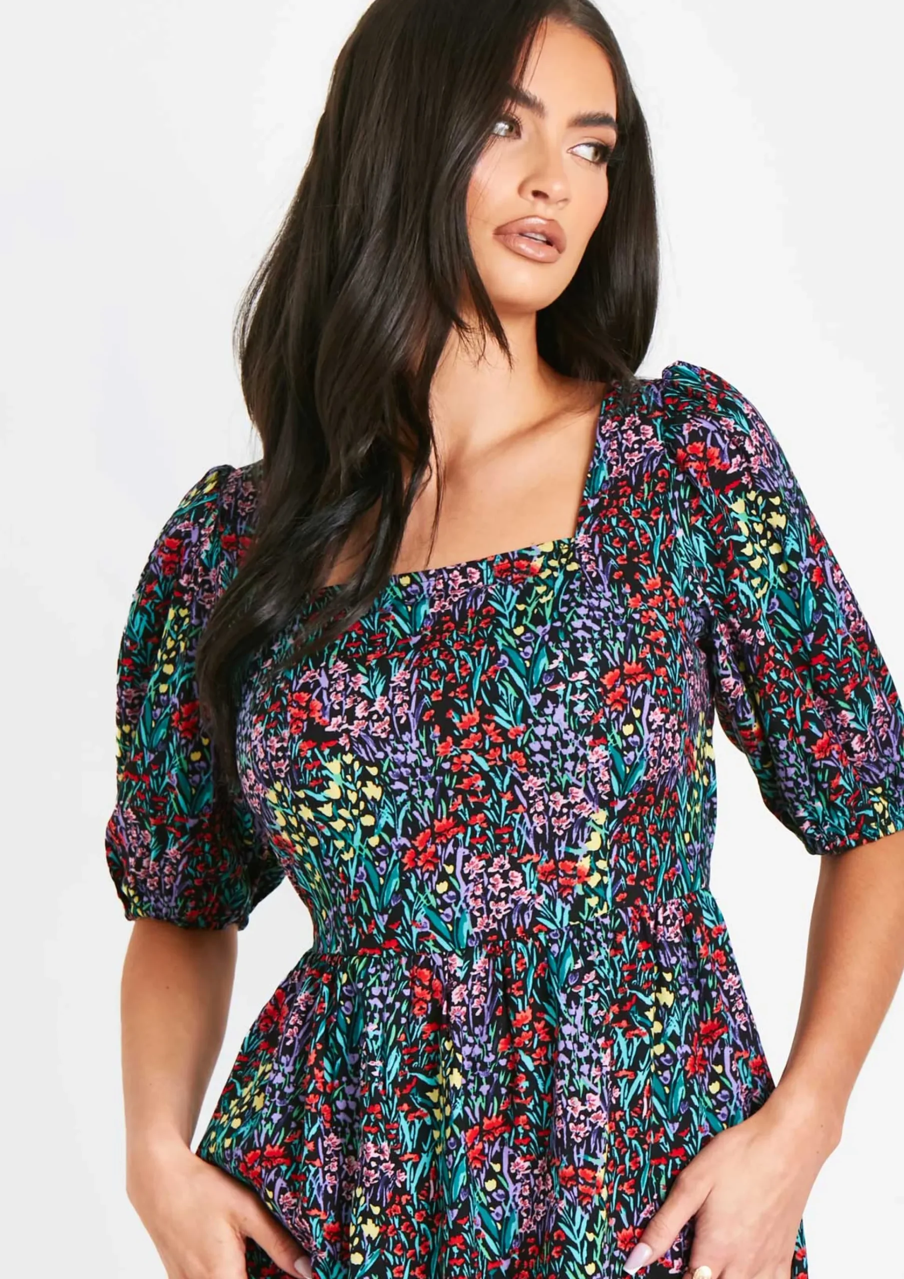 Cheap Fiona Black Floral Multi Printed Midi Dress Women Dresses