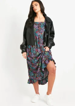 Cheap Fiona Black Floral Multi Printed Midi Dress Women Dresses