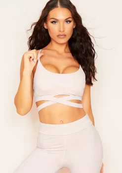 Fiona Light Grey Missy Sport Cross Strap Gym Bralet^Missy Empire New