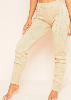 Shop Flynn Beige Cable Knitted Ribbed Joggers Women Loungewear