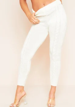 Flynn Cream Cable Knitted Ribbed Joggers^Missy Empire Discount