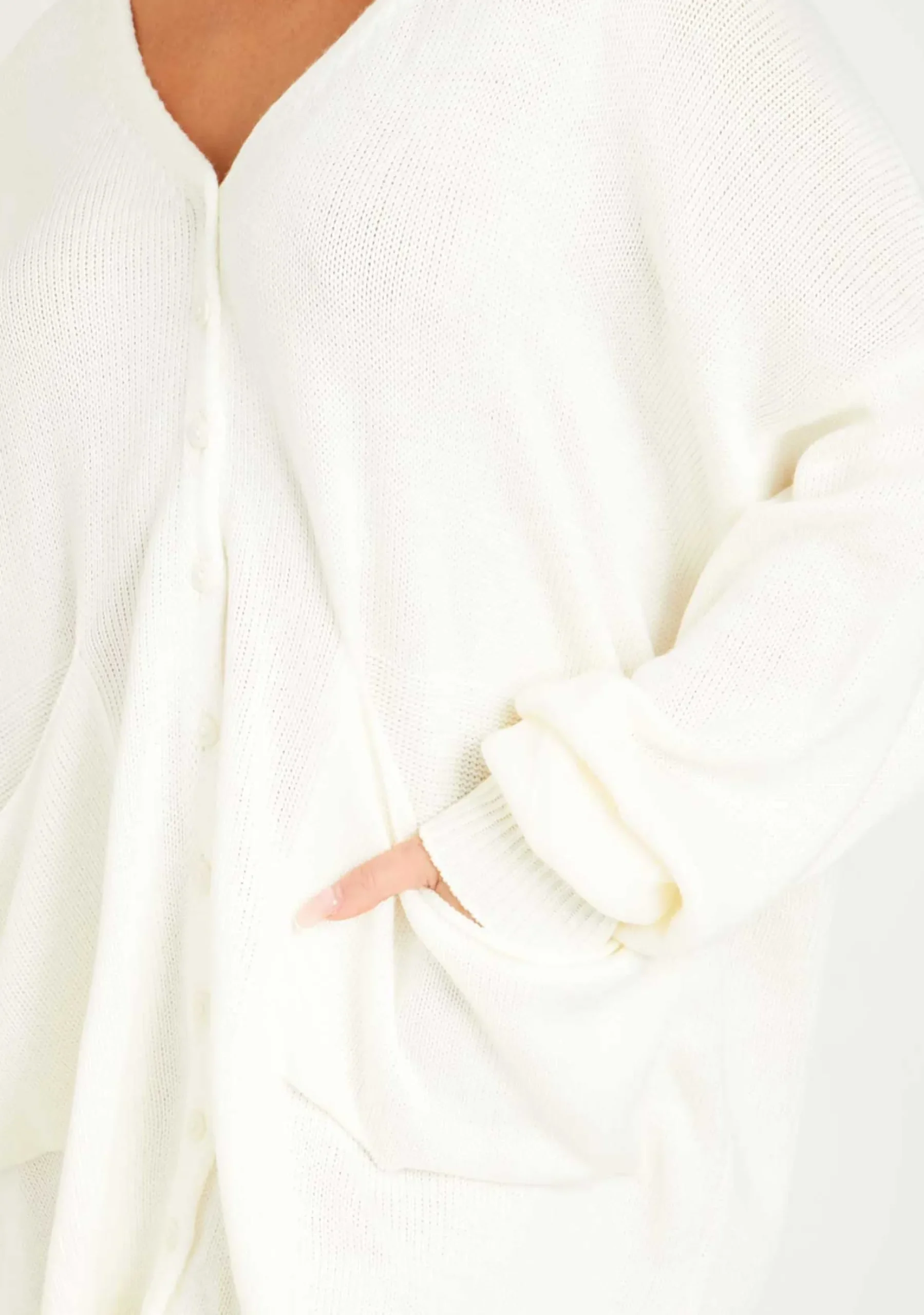 Shop Freya Cream Knitted Oversized Button Through V-Neck Cardigan Dress Women Loungewear