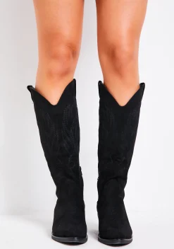 Best Gabby Black Suede Cowboy Boots Women Boots
