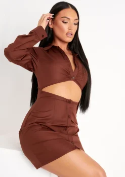 Cheap Gabi Chocolate Cut-Out Detail Mini Fitted Shirt Dress Women Dresses