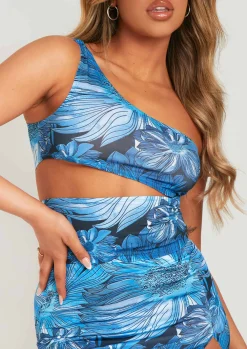 Garcia Blue Floral Print One Shoulder Cut Out Top^Missy Empire Cheap