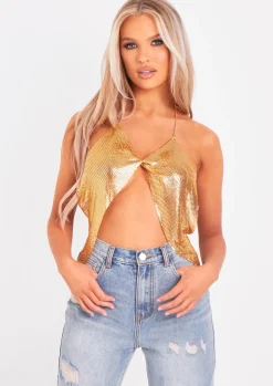 Gemma Gold Twist Front Chainmail Top^Missy Empire Discount