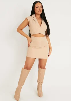 Georgina Beige Cut Out Sleeveless Blazer Dress^Missy Empire Cheap
